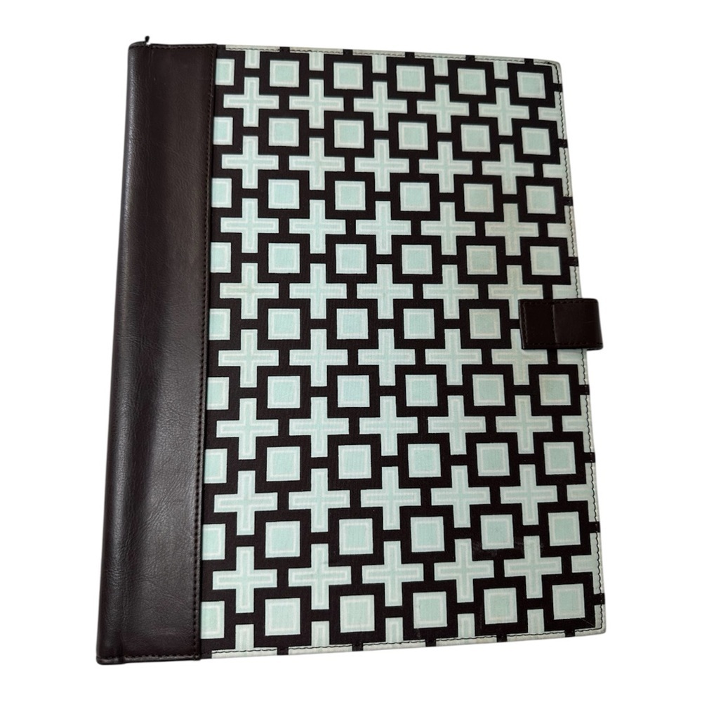 Modern Cross Pattern Leather Padfolio with Brown And Blue Trim
